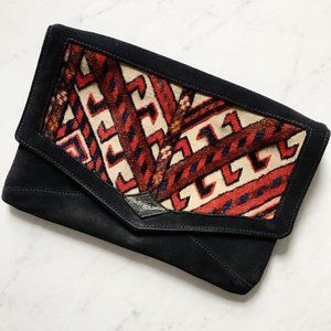 FEL Western Suede Dark Blue Clutch Boho Aztec